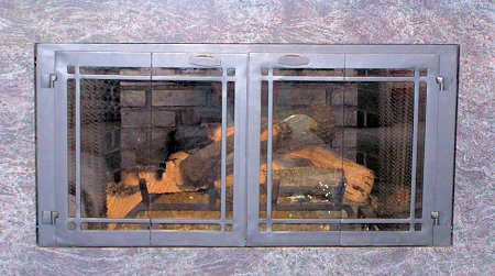 Falmouth square deco style window pane vice bi fold fireplace doors all black finish